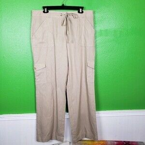 Ingredients Women's Plus Size Linen Blend Cargo Drawstring Pants Size 14